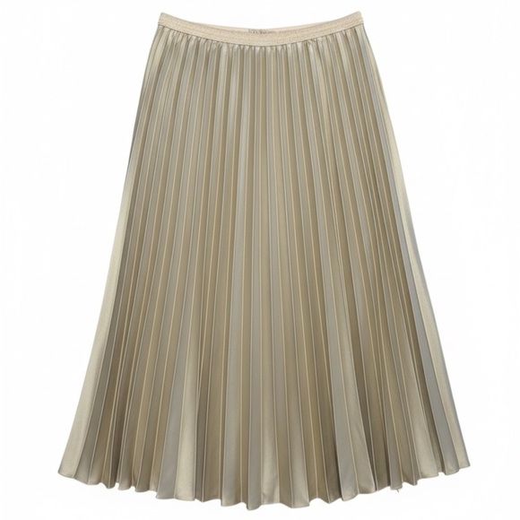 Zara Dresses & Skirts - Zara Gold Pleated A-Line Satin Skirt